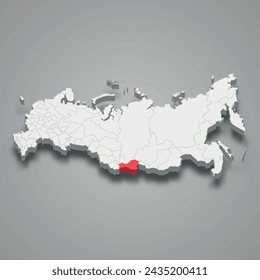 Tuva region highlighted in red on a grey Russia 3d map