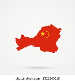 Tuva Republic map in China flag colors, editable vector.