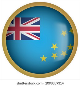 Tuvalu 3D rounded Flag Button Icon with Gold Frame