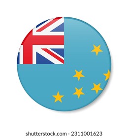 Tuvalu circle button icon. Ellice Islands round badge flag with shadow. 3D realistic vector illustration isolated on white.