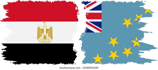 Tuvalu and Egypt grunge flags connection, vector