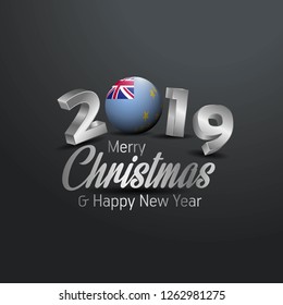 Tuvalu Flag 2019 Merry Christmas Typography. New Year Abstract Celebration background