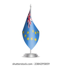 Bandera de Tuvalu - mini bandera 3D colgada en el asta de escritorio. Se puede utilizar para la presentación en la cumbre o en la conferencia. Ilustración vectorial con sombreado.