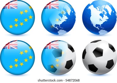 Tuvalu Flag Button with Global Soccer Event Original Illustration
