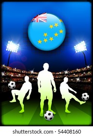 Tuvalu Flag Button with Soccer Match in Stadium Original Illustration