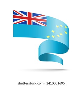 Tuvalu flag in the form of wave ribbon vector illustration on white background.