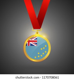 Tuvalu Flag in gold Medal, Golden Badge, Sport Game Golden Challenge Award. Vector Illustration.