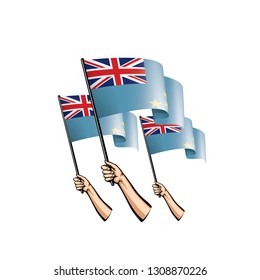 Tuvalu flag and hand on white background. Vector illustration