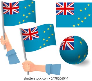 Tuvalu flag in hand set. Ball flag. National flag of Tuvalu vector illustration