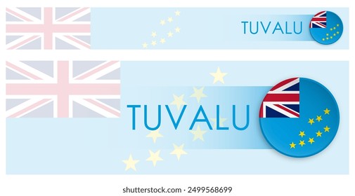 Tuvalu Fahne horizontalen Web-Banner im modernen Neomorphismus Stil. Website Tuvalu Land Header-Taste für mobile Anwendung oder Internet-Site. Vektorgrafik