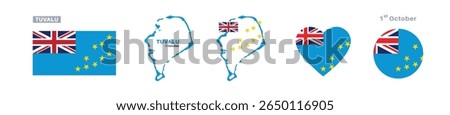 tuvalu flag and map set. tuvalu flag in official colors and proportions. independence day 1 october, map, circle and heart shaped tuvalu