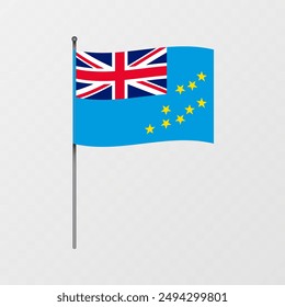 Tuvalu flag on flagpole. Vector illustration.