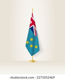 Tuvalu flag on a flag stand. Vector illustration.