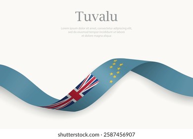 Tuvalu flag on Waving ribbon. Template for independence day