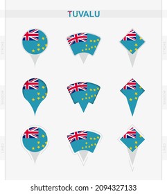 Tuvalu Fahne, Set von Lage Pin Symbole der Tuvalu Flagge. Vektorgrafik nationaler Symbole.