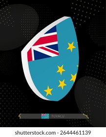 Tuvalu Flag Shield icon in 3D on Dark Modern Abstract Rugby Background. Perfect for sports events, heritage themes, national celebrations, and patriotic designs.
