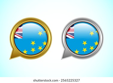 Tuvalu flag speech bubble. Speaking flag icon in gold and silver color