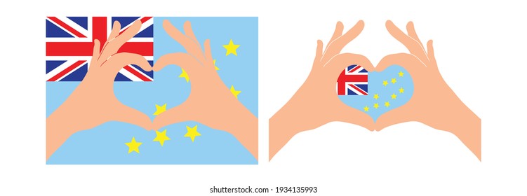Bandera de Tuvalu. Dos manos en forma de corazón con bandera de Tuvalu  