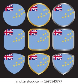 tuvalu flag vector icon set with gold and silver border