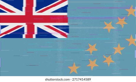 Tuvalu glitch Flag Vektor, RGB Split Distortion, digitale abstrakte Video-Frame-Illustration