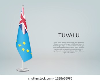Tuvalu hanging flag on stand. Template for politic conference banner