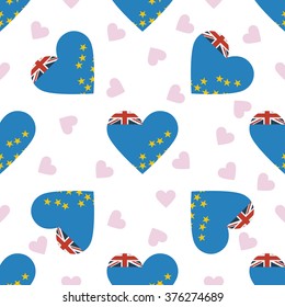 Tuvalu independence day seamless pattern. Patriotic country flag background. Tuvalu flag in the shape of heart. Vector seamless pattern.