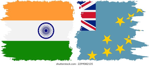 Conexión de las banderas de grifo de Tuvalu e India, vector