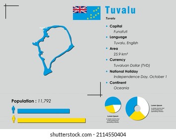 Tuvalu infographic vector illustration complemented with accurate statistical data. Tuvalu country information map board and Tuvalu flat flag