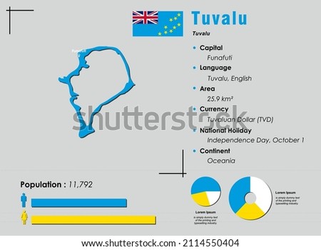 Tuvalu infographic vector illustration complemented with accurate statistical data. Tuvalu country information map board and Tuvalu flat flag