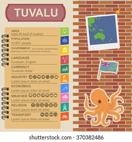 Tuvalu  infographics, statistical data, sights. Octopus.  Vector illustration