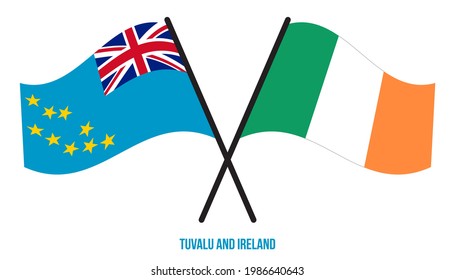 Tuvalu and Ireland Flags Crossed And Waving Flat Style. Official Proportion. Correct Colors.
