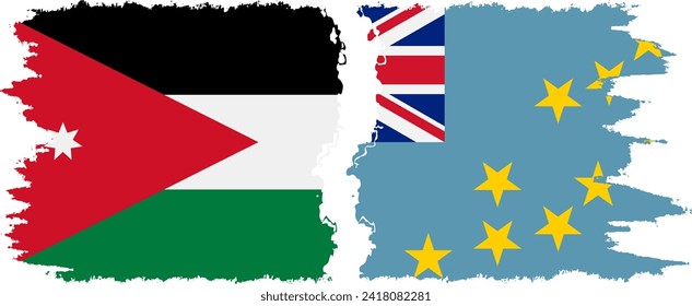 Tuvalu and Jordan grunge flags connection, vector