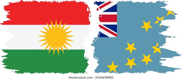 Tuvalu and  Kurdistan grunge flags connection, vector