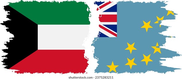 Tuvalu and Kuwait grunge flags connection, vector