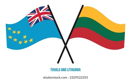 Tuvalu and Lithuania Flags Crossed And Waving Flat Style. Official Proportion. Correct Colors.