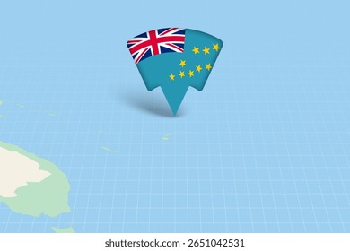 Tuvalu Location Highlighted on Oceania Map with Flag Icon. Detailed Vector Design.