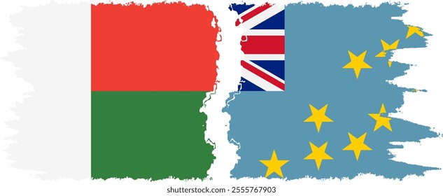 Tuvalu and Madagascar grunge flags connection, vector