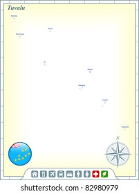 Tuvalu Map with Flag Buttons and Assistance & Activates Icons Original Illustration