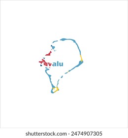 Tuvalu map and flag color design on white background