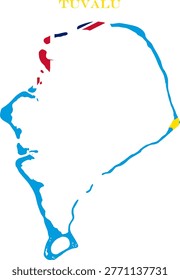 Tuvalu Map Flag Oceania Pacific National Vector Outline Atolls Art