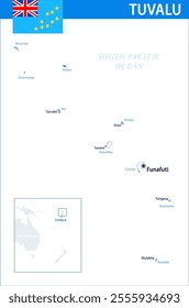 Tuvalu Map Vector Blue Spot - Customizable layered political map of Tuvalu with administrative divisions for website, education, reports, news, politics, print, poster and wallpaper