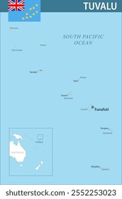 Tuvalu Mapa Vetor Novo 2024 Colorido - Personalizável em camadas mapa político de Tuvalu com divisões administrativas para site, educação, relatórios, notícias, política, impressão, cartaz e papel de parede