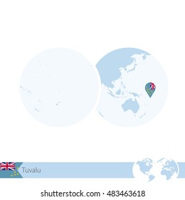 Tuvalu on world globe with flag and regional map. Vector Illustration.