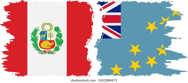 Tuvalu and Peru grunge flags connection, vector