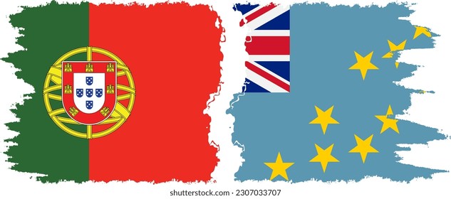 Tuvalu and Portugal grunge flags connection, vector