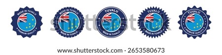 tuvalu product label set. tuvalu flag, premium made in tuvalu . Labels, seals, stamps, flags, icons