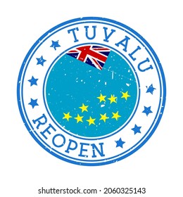 Tuvalu Reopening Stamp. Round badge of country with flag of Tuvalu. Reopening after lock-down sign. Vector illustration.