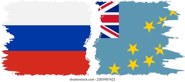 Tuvalu and Russia grunge flags connection, vector