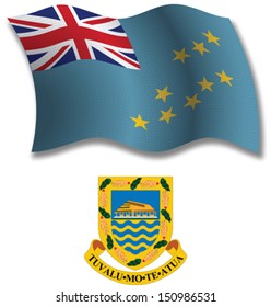 tuvalu shadowed textured wavy flag and coat of arms against white background, vector art illustration, image contains transparency transparency