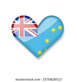 Tuvalu - Shiny Flag in the Form of Heart. Vector Illustration.